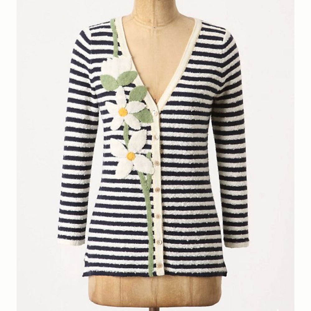 Anthropologie Australe daisy stripe cardigan XS